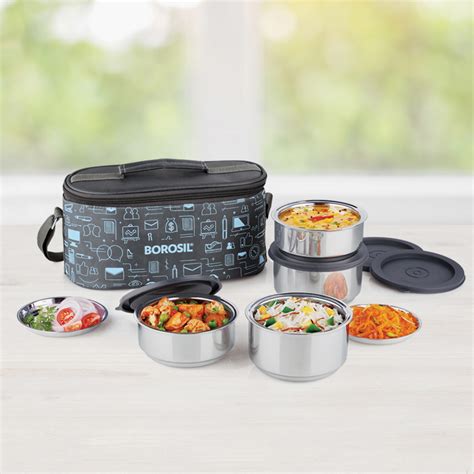 steel lunch box 4 containers|borosil 4 set lunch box.